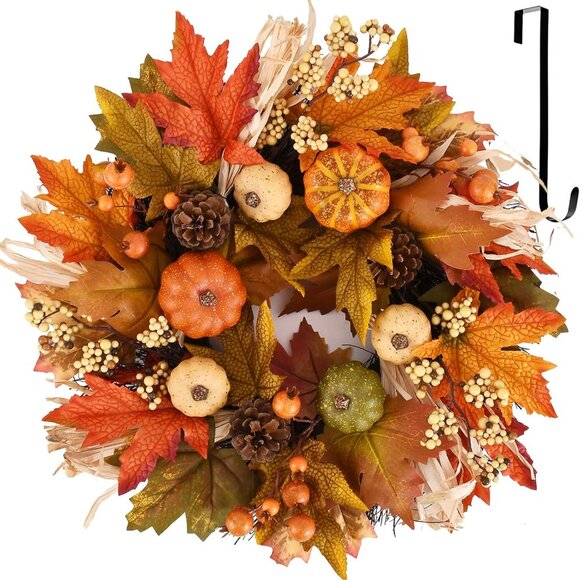 Other - Fall Wreaths for Front Door, 20inchs Autumn Wreath with Hangers Pumpkin Maple Au